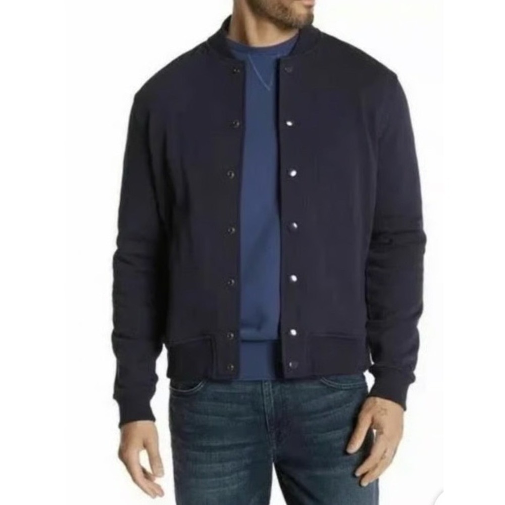 Bleecker & Broad Men Olive Snap Front Faux Wool Bomber Jacket L New‎ With Tags